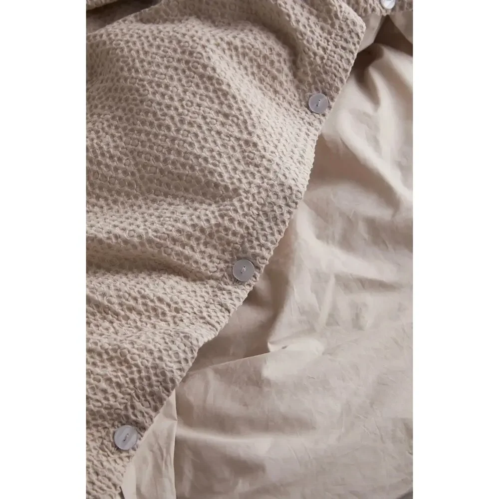 Quince Luxe Honeycomb 100% Organic Cotton Duvet Cover 3Pc Set Full Queen Sand